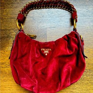PRADA SUEDE HANDBAG WITH GOLD HARDWARE